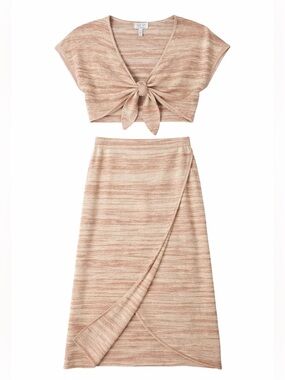 Sofia Vergara Bronze Space Dye Tie Front Top & Wrap Midi Skirt Set XXS